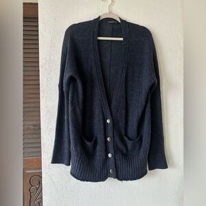 Wrap London 100% Alpaca Wool Navy Oversized Cardigan Sweater Button Down Small 4